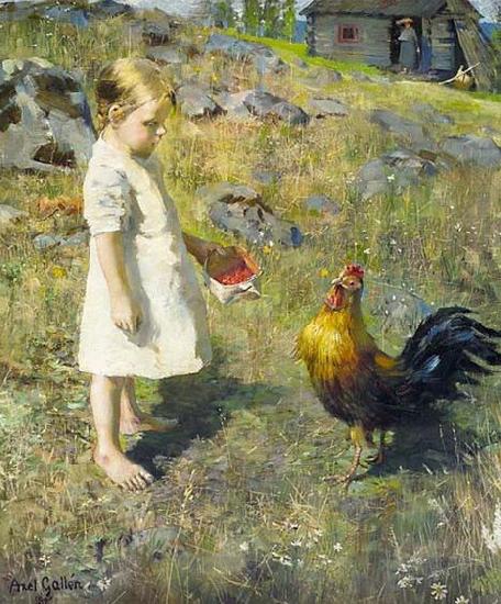 Akseli Gallen-Kallela 'The girl and the rooster' china oil painting image